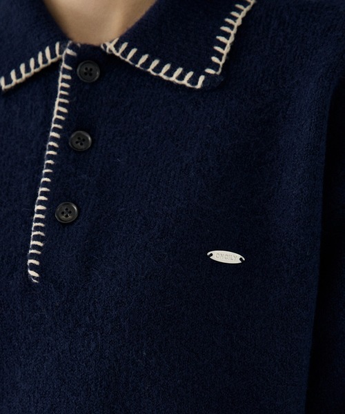 ONCILY(オンシェリー)の「BLANKET STITCH COLLAR KNIT POLO / ブランケットステッチカラーニットポロ(ニット/セーター・メンズ・ブラウン/ベージュ/マスタード/チャコールグレー/ネイビー・LARGE/MEDIUM/SMALL)」の18枚目の写真