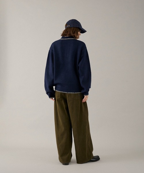 ONCILY(オンシェリー)の「BLANKET STITCH COLLAR KNIT POLO / ブランケットステッチカラーニットポロ(ニット/セーター・メンズ・ブラウン/ベージュ/マスタード/チャコールグレー/ネイビー・LARGE/MEDIUM/SMALL)」の21枚目の写真