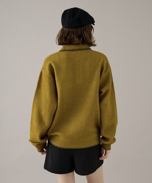 ONCILY(オンシェリー)の「BLANKET STITCH COLLAR KNIT POLO / ブランケットステッチカラーニットポロ(ニット/セーター・メンズ・ブラウン/ベージュ/マスタード/チャコールグレー/ネイビー・LARGE/MEDIUM/SMALL)」の13枚目の写真