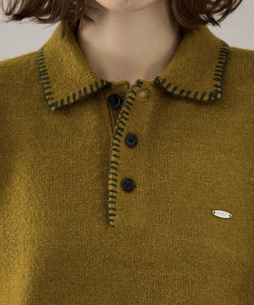 ONCILY(オンシェリー)の「BLANKET STITCH COLLAR KNIT POLO / ブランケットステッチカラーニットポロ(ニット/セーター・メンズ・ブラウン/ベージュ/マスタード/チャコールグレー/ネイビー・LARGE/MEDIUM/SMALL)」の14枚目の写真