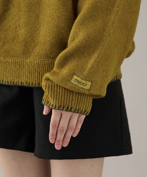 ONCILY(オンシェリー)の「BLANKET STITCH COLLAR KNIT POLO / ブランケットステッチカラーニットポロ(ニット/セーター・メンズ・ブラウン/ベージュ/マスタード/チャコールグレー/ネイビー・LARGE/MEDIUM/SMALL)」の15枚目の写真