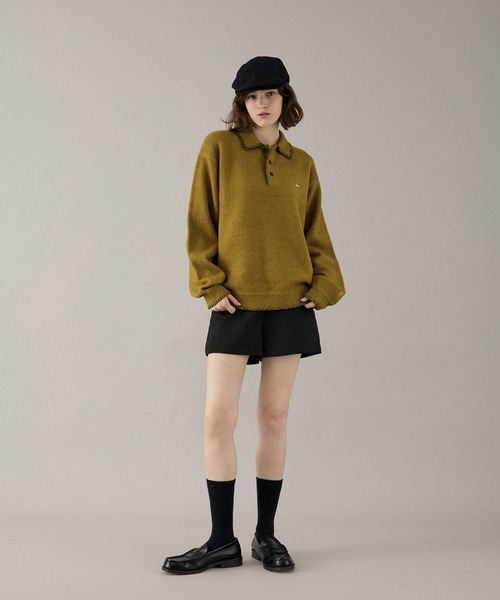 ONCILY(オンシェリー)の「BLANKET STITCH COLLAR KNIT POLO / ブランケットステッチカラーニットポロ(ニット/セーター・メンズ・ブラウン/ベージュ/マスタード/チャコールグレー/ネイビー・LARGE/MEDIUM/SMALL)」の16枚目の写真