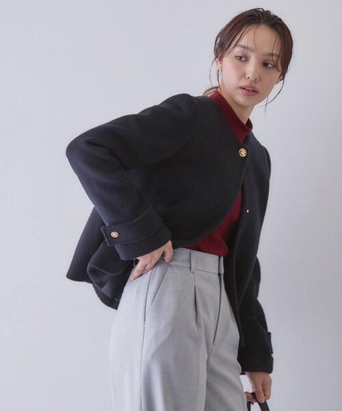 index(インデックス)の「カシミヤ混ノーカラーショートコート(ノーカラーコート・レディース・ベージュ系8/サックスブルー系7/ブラウン系その他/ナチュラル/グレー・38/40)」の22枚目の写真