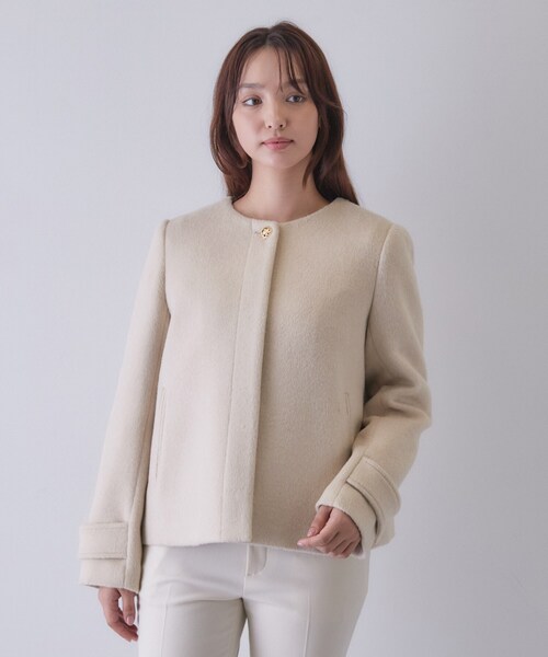 index(インデックス)の「カシミヤ混ノーカラーショートコート(ノーカラーコート・レディース・ベージュ系8/サックスブルー系7/ブラウン系その他/ナチュラル/グレー・38/40)」の18枚目の写真