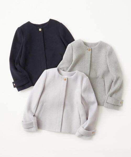 index(インデックス)の「カシミヤ混ノーカラーショートコート(ノーカラーコート・レディース・ベージュ系8/サックスブルー系7/ブラウン系その他/ナチュラル/グレー・38/40)」の6枚目の写真