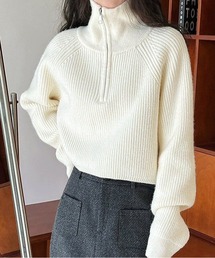 SOPHIE ルーズハイネック クロップド ハーフジップ ニット プルオーバー