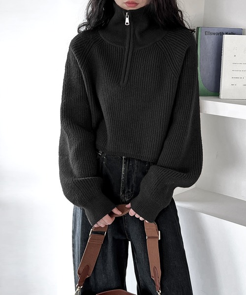 JOHNNY WOLF（ジョニーウルフ）の「SOPHIE ルーズハイネック クロップド ハーフジップ ニット プルオーバー（ニット/セーター・レディース・グレー/ベージュ/ブラウン/ホワイト/ブラック・FREE）」の21枚目の写真