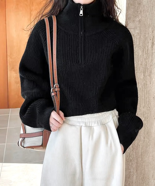 JOHNNY WOLF（ジョニーウルフ）の「SOPHIE ルーズハイネック クロップド ハーフジップ ニット プルオーバー（ニット/セーター・レディース・グレー/ベージュ/ブラウン/ホワイト/ブラック・FREE）」の22枚目の写真