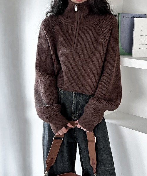 JOHNNY WOLF（ジョニーウルフ）の「SOPHIE ルーズハイネック クロップド ハーフジップ ニット プルオーバー（ニット/セーター・レディース・グレー/ベージュ/ブラウン/ホワイト/ブラック・FREE）」の10枚目の写真
