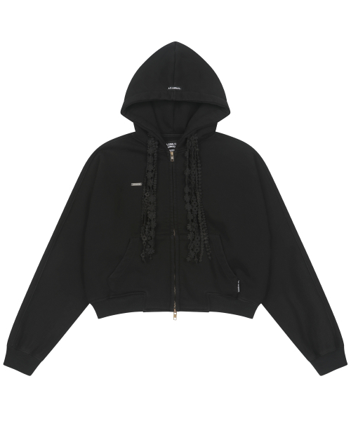 AJOBYAJO（アジョバイアジョ）の「[ZGGU] レースアップマルチドローコードジップアップフーディー [ブラック]（パーカー・レディース・その他・FREE）」の2枚目の写真