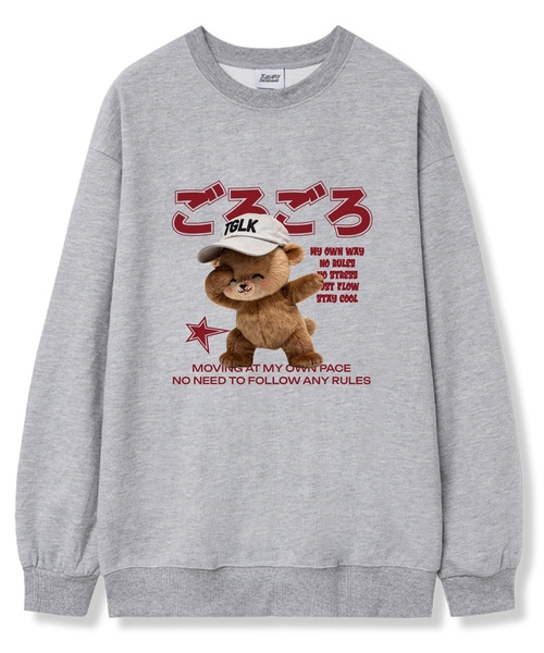 TI.GLAKE(ティーグレイク)の「スマイルキャップベア オーバーサイズ 裏毛 スウェット Tシャツ 6カラー(スウェット・レディース・ブラック/ネイビー/ブラウン/グレー/クリーム/チャコール・LARGE/X-LARGE/XX-LARGE)」の1枚目の写真
