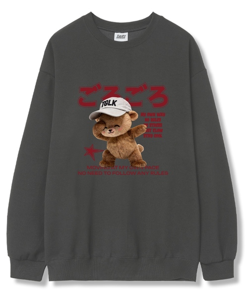 TI.GLAKE(ティーグレイク)の「スマイルキャップベア オーバーサイズ 裏毛 スウェット Tシャツ 6カラー(スウェット・レディース・ブラック/ネイビー/ブラウン/グレー/クリーム/チャコール・LARGE/X-LARGE/XX-LARGE)」の3枚目の写真