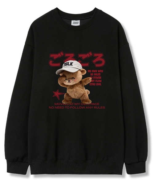 TI.GLAKE(ティーグレイク)の「スマイルキャップベア オーバーサイズ 裏毛 スウェット Tシャツ 6カラー(スウェット・レディース・ブラック/ネイビー/ブラウン/グレー/クリーム/チャコール・LARGE/X-LARGE/XX-LARGE)」の2枚目の写真