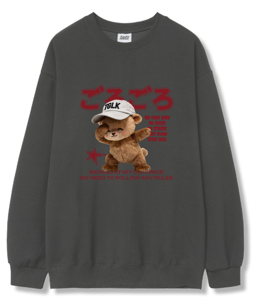 TI.GLAKE(ティーグレイク)の「スマイルキャップベア オーバーサイズ 裏毛 スウェット Tシャツ 6カラー(スウェット・レディース・ブラック/ネイビー/ブラウン/グレー/クリーム/チャコール・LARGE/X-LARGE/XX-LARGE)」の8枚目の写真