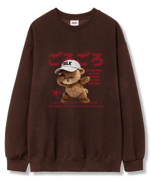 TI.GLAKE(ティーグレイク)の「スマイルキャップベア オーバーサイズ 裏毛 スウェット Tシャツ 6カラー(スウェット・レディース・ブラック/ネイビー/ブラウン/グレー/クリーム/チャコール・LARGE/X-LARGE/XX-LARGE)」の9枚目の写真