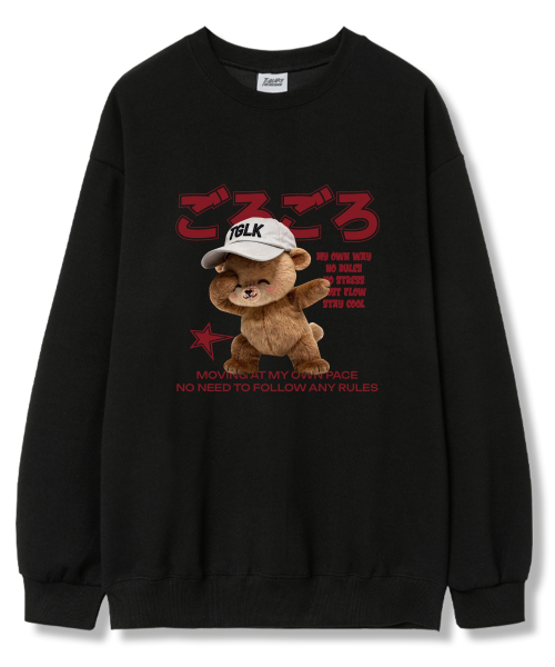 TI.GLAKE(ティーグレイク)の「スマイルキャップベア オーバーサイズ 裏毛 スウェット Tシャツ 6カラー(スウェット・レディース・ブラック/ネイビー/ブラウン/グレー/クリーム/チャコール・LARGE/X-LARGE/XX-LARGE)」の10枚目の写真