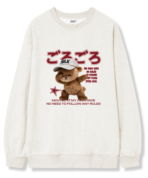 TI.GLAKE(ティーグレイク)の「スマイルキャップベア オーバーサイズ 裏毛 スウェット Tシャツ 6カラー(スウェット・レディース・ブラック/ネイビー/ブラウン/グレー/クリーム/チャコール・LARGE/X-LARGE/XX-LARGE)」の11枚目の写真