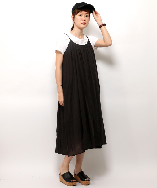 LBC(エルビーシー)の「コットンガーゼキャミワンピース(ワンピース・レディース・ダークグレー/梅/ブラウン・LARGE/MEDIUM)」の2枚目の写真