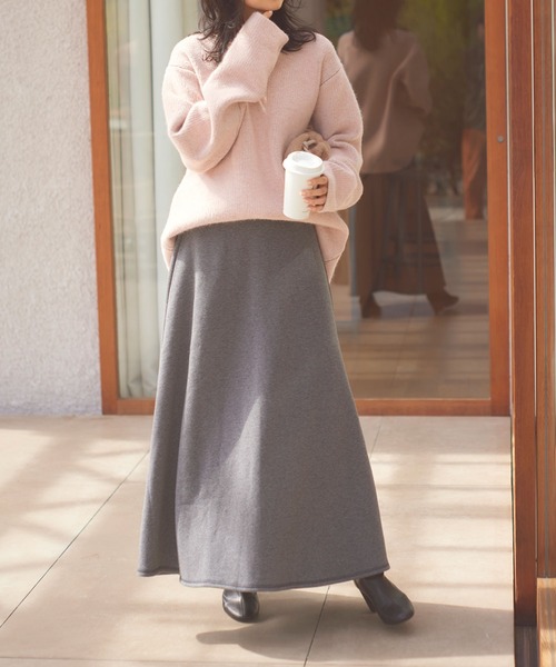 ぬく盛り] あったか裏起毛スウェットボリュームフレアマキシスカート