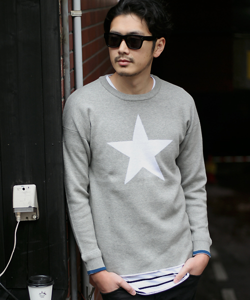 MIND BLOW（マインドブロウ）の「＜STAR柄＞リブニット（ニット/セーター・メンズ・ブラック/カーキ/杢グレー/ホワイト・L/M）」の3枚目の写真