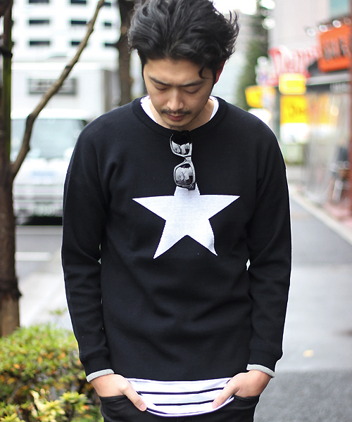 MIND BLOW（マインドブロウ）の「＜STAR柄＞リブニット（ニット/セーター・メンズ・ブラック/カーキ/杢グレー/ホワイト・L/M）」の2枚目の写真