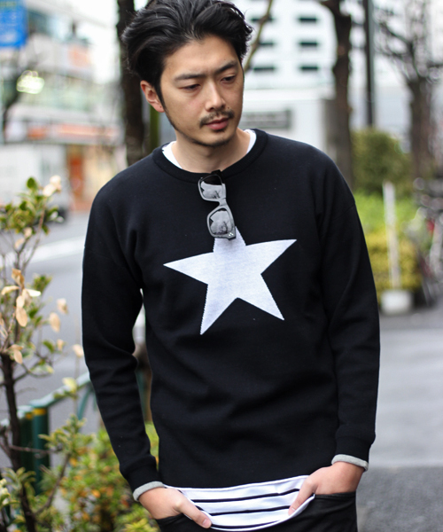 MIND BLOW（マインドブロウ）の「＜STAR柄＞リブニット（ニット/セーター・メンズ・ブラック/カーキ/杢グレー/ホワイト・L/M）」の5枚目の写真