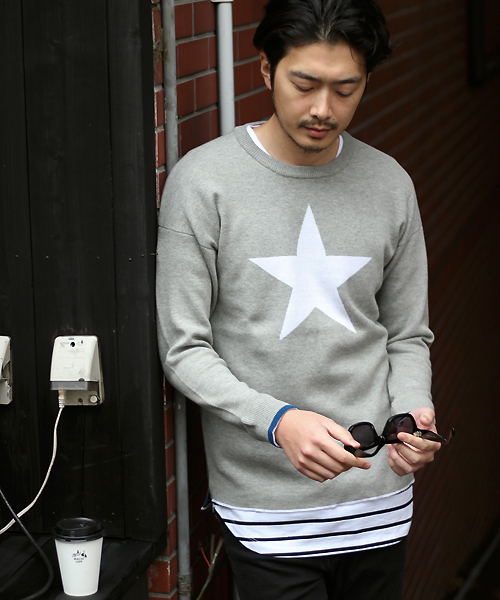 MIND BLOW（マインドブロウ）の「＜STAR柄＞リブニット（ニット/セーター・メンズ・ブラック/カーキ/杢グレー/ホワイト・L/M）」の6枚目の写真