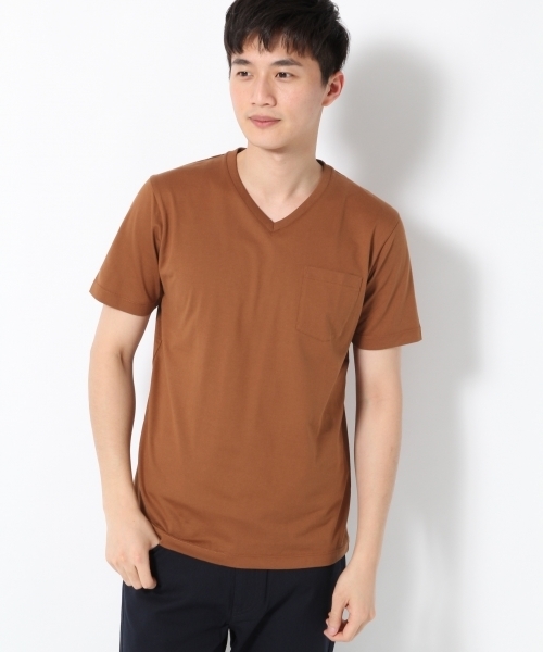 GLOBAL WORK（グローバルワーク）の「【高品質素材使用】スーピマＶネックＴＥＥ/734647 （Tシャツ/カットソー・メンズ・ネイビー/ブラウン/ホワイト/ライトブルー/グレー/イエロー・MEDIUM/LARGE/X-LARGE/SMALL）」の4枚目の写真