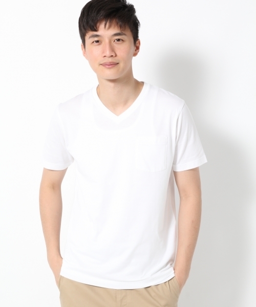 GLOBAL WORK（グローバルワーク）の「【高品質素材使用】スーピマＶネックＴＥＥ/734647 （Tシャツ/カットソー・メンズ・ネイビー/ブラウン/ホワイト/ライトブルー/グレー/イエロー・MEDIUM/LARGE/X-LARGE/SMALL）」の2枚目の写真