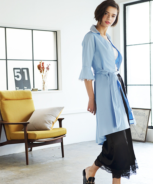 MICOAMERI（ミコアメリ）の「レースポイントシャツワンピ（シャツワンピース・レディース・ホワイト/ブルー/ブラック・FREE）」の7枚目の写真