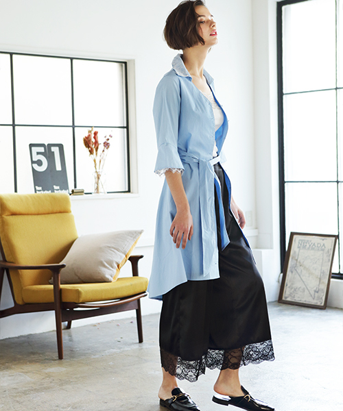 MICOAMERI（ミコアメリ）の「レースポイントシャツワンピ（シャツワンピース・レディース・ホワイト/ブルー/ブラック・FREE）」の8枚目の写真