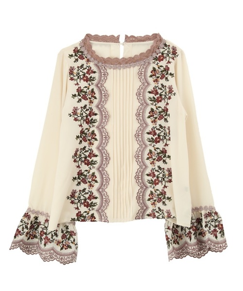 Axes Femme アクシーズファム の 刺繍入りフレア袖ブラウス シャツ ブラウス Wear
