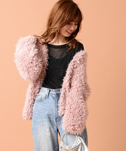 natural couture（ナチュラルクチュール）の「ボアカーディガン（その他アウター・レディース・アイボリー/グレイッシュベージュ/ピンク・FREE）」の3枚目の写真