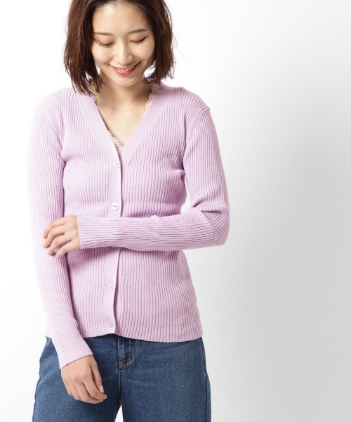 laboratory work（ラボラトリーワーク）の「Vネックリブカーディガン（カーディガン/ボレロ・レディース・オフホワイト/ベージュ/ネイビー/ラベンダー・MEDIUM）」の5枚目の写真