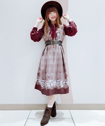 axes femme | グレンチェック花柄ワンピース(ワンピース)
