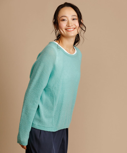 Munich（ミューニック）の「ファインメリノブークレーニットラウンドネックプルオーバー（ニット/セーター・レディース・ピンク/グリーン/アイボリー/ラベンダー/ホワイト×ブラック・FREE）」の4枚目の写真