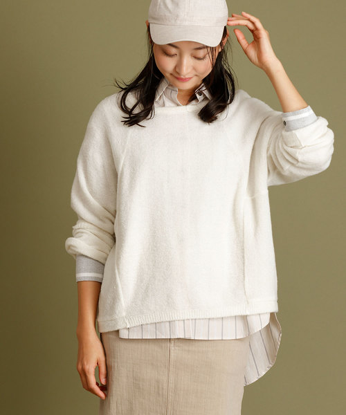 Munich（ミューニック）の「ファインメリノブークレーニットラウンドネックプルオーバー（ニット/セーター・レディース・ピンク/グリーン/アイボリー/ラベンダー/ホワイト×ブラック・FREE）」の2枚目の写真