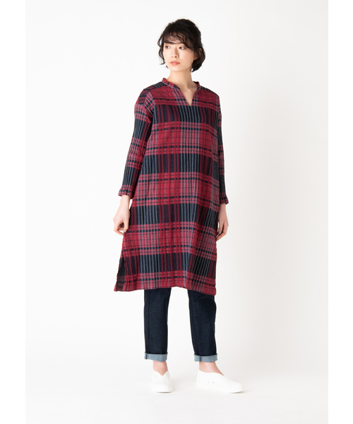 Plantation(プランテーション)の「S Waveチェック(ワンピース・レディース・ネイビー/レッド・M/M size)」の10枚目の写真
