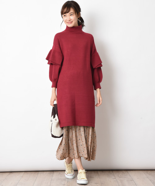 セール 袖フリルデザインニットワンピース ワンピース Interplanet インタープラネット のファッション通販 Zozotown