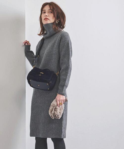 UNITED ARROWS（ユナイテッドアローズ）の「UWSC アゼ タートル ニットワンピース†（ワンピース・レディース・ダークグレー/ベージュ/オフホワイト・FREE）」の3枚目の写真