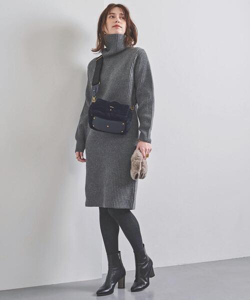 UNITED ARROWS（ユナイテッドアローズ）の「UWSC アゼ タートル ニットワンピース†（ワンピース・レディース・ダークグレー/ベージュ/オフホワイト・FREE）」の5枚目の写真