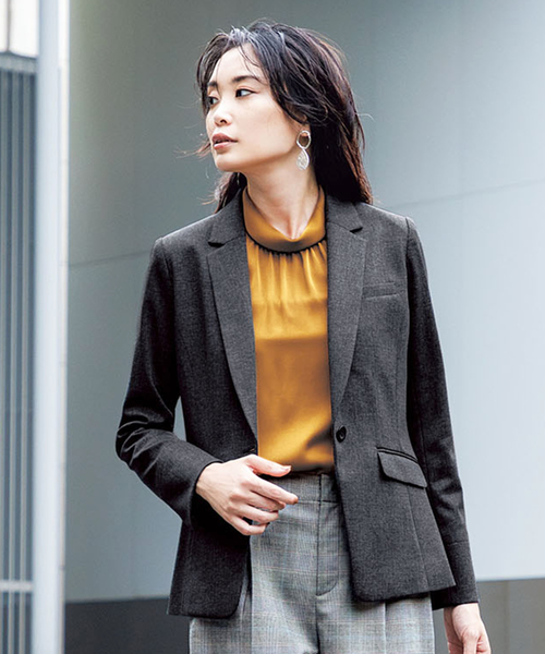 A/C DESIGN BY ALPHA CUBIC(エーシーデザインバイアルファキュービック)の「◇カタログ掲載◇【キャリーマンシリーズ/セットアップ対応】テーラードジャケット(テーラードジャケット)」|チャコールグレー