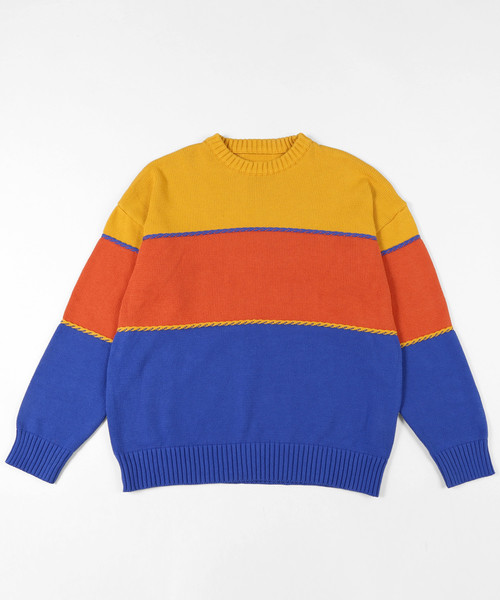 DING（ディング）の「DING/配色セーター（ニット/セーター・レディース・パープル/イエロー・FREE）」の5枚目の写真