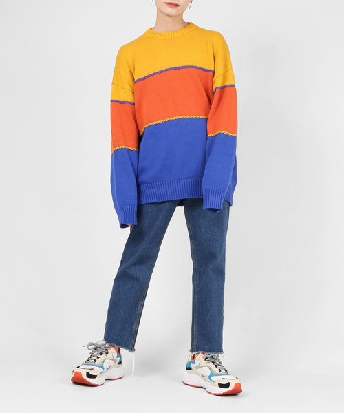 DING（ディング）の「DING/配色セーター（ニット/セーター・レディース・パープル/イエロー・FREE）」の12枚目の写真