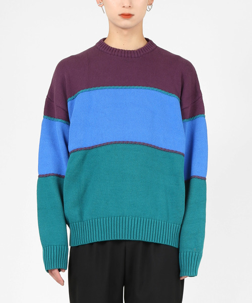 DING（ディング）の「DING/配色セーター（ニット/セーター・レディース・パープル/イエロー・FREE）」の11枚目の写真