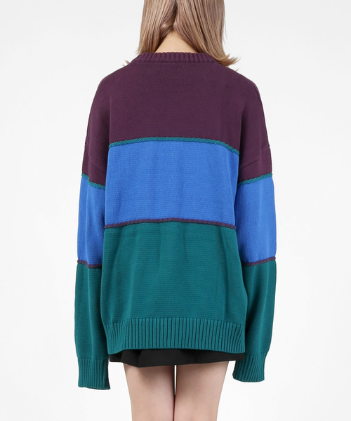 DING（ディング）の「DING/配色セーター（ニット/セーター・レディース・パープル/イエロー・FREE）」の8枚目の写真