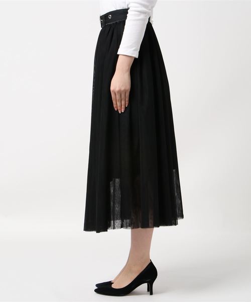 WEGO(ウィゴー)の「WEGO/ベルトチュールロングスカート(スカート・レディース・ブラック/ホワイト・FREE)」の4枚目の写真