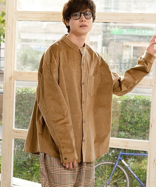 UP START（アップスタート）の「ストレッチコーデュロイバンドカラーロングスリーブシャツ（シャツ/ブラウス・メンズ・ベージュ/アイボリー/カーキ・MEDIUM/LARGE）」の3枚目の写真