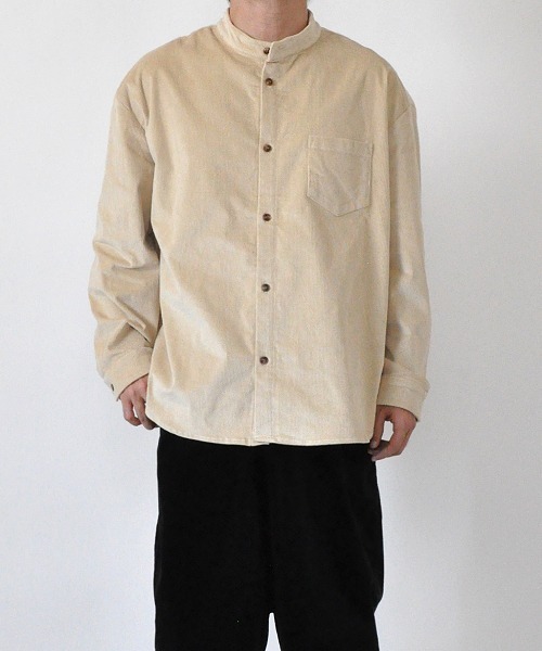 UP START（アップスタート）の「ストレッチコーデュロイバンドカラーロングスリーブシャツ（シャツ/ブラウス・メンズ・ベージュ/アイボリー/カーキ・MEDIUM/LARGE）」の9枚目の写真