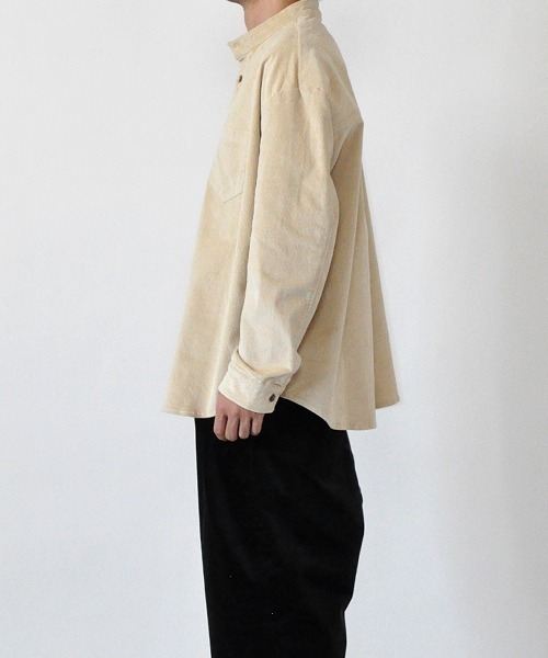 UP START（アップスタート）の「ストレッチコーデュロイバンドカラーロングスリーブシャツ（シャツ/ブラウス・メンズ・ベージュ/アイボリー/カーキ・MEDIUM/LARGE）」の8枚目の写真